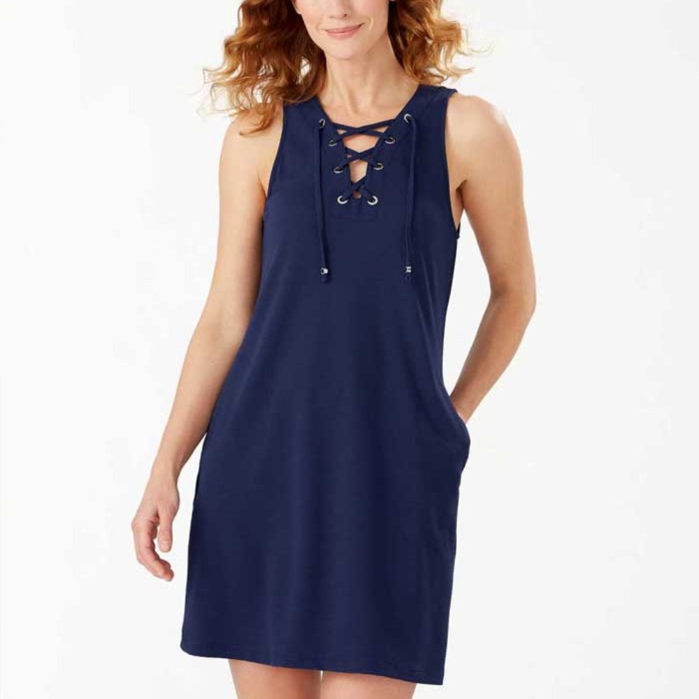 Tommy Bahama Navy Lace-Up Swim Cover-Up